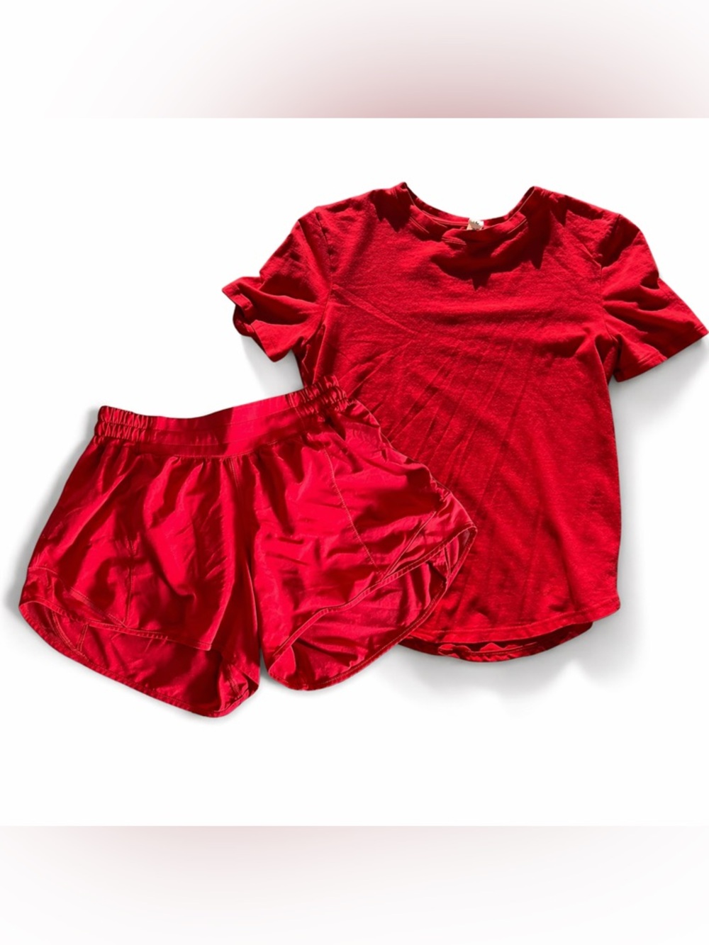 lululemon athletica Red Scuba Crewneck Tee and Shorts Set